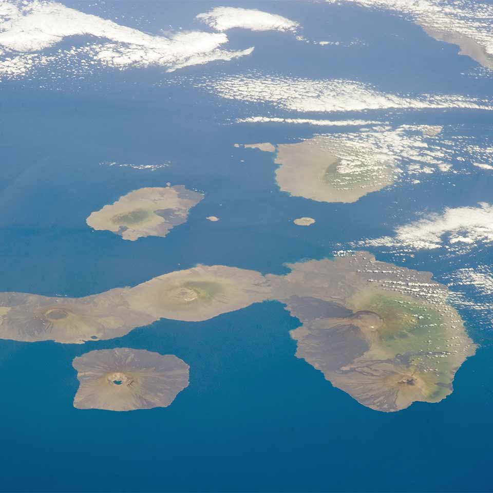 A aerial view of the Galapagos Islands